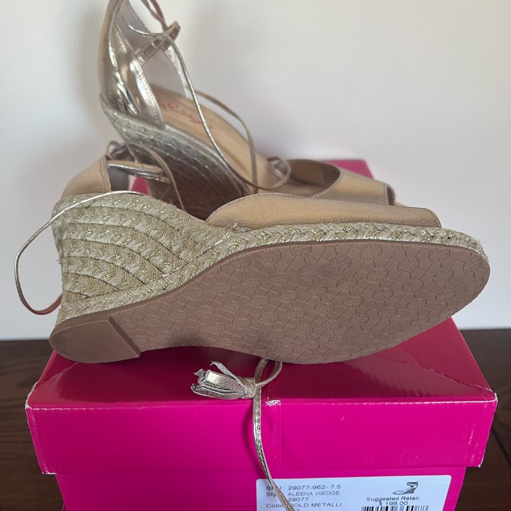 Brand New Lilly Pulitzer Gold Wedge heels